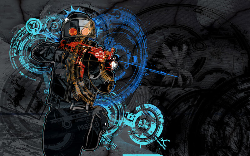 cyberpunk soldier with holographic interface