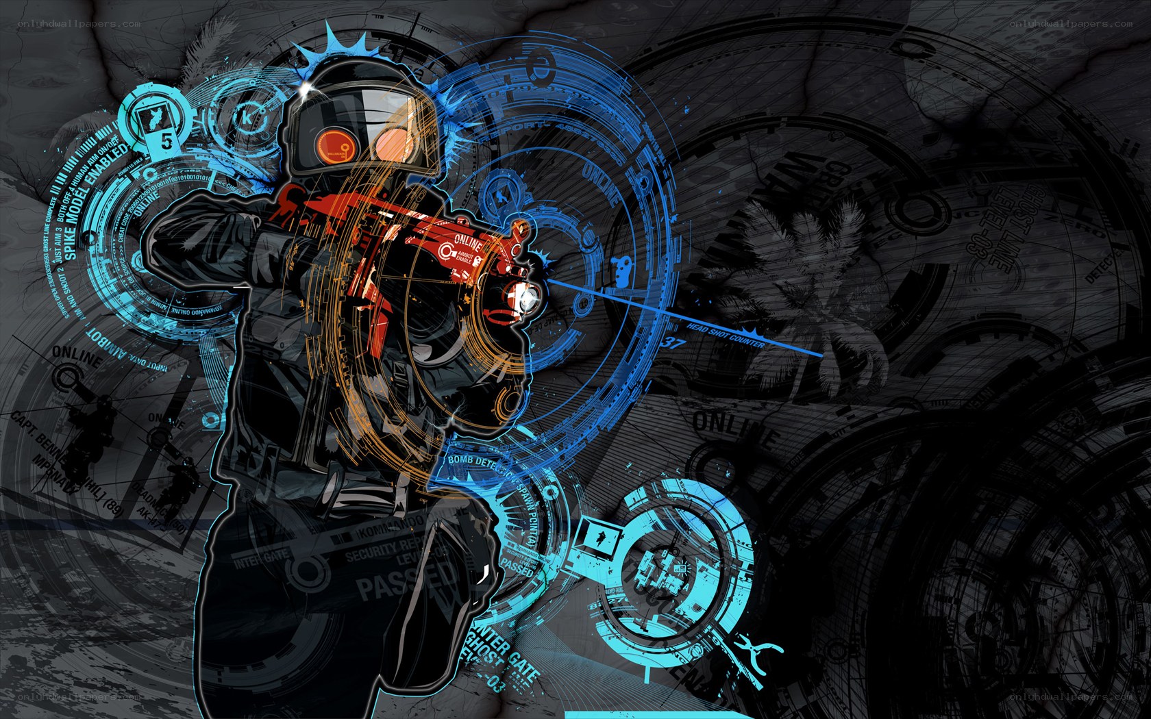 cyberpunk soldier with holographic interface