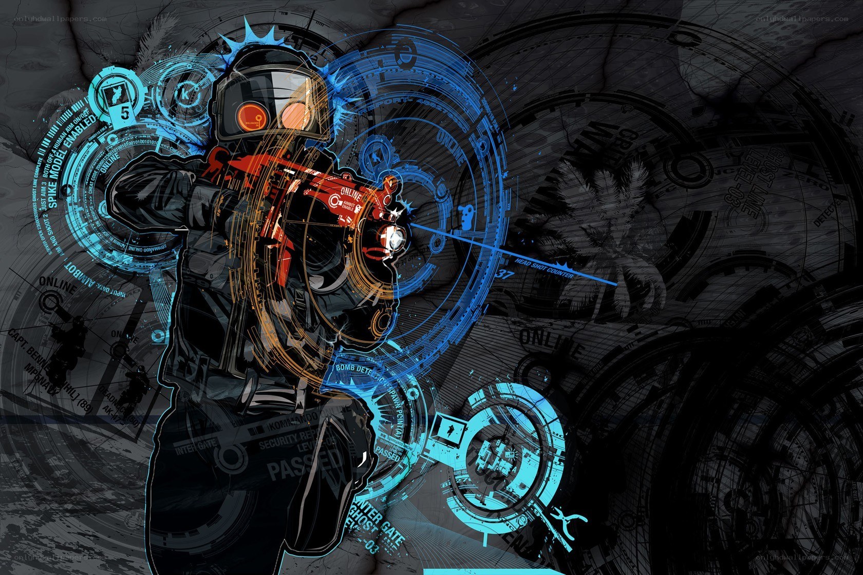 cyberpunk soldier with HUD
