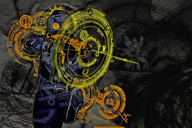 cyberpunk soldier with HUD overlay