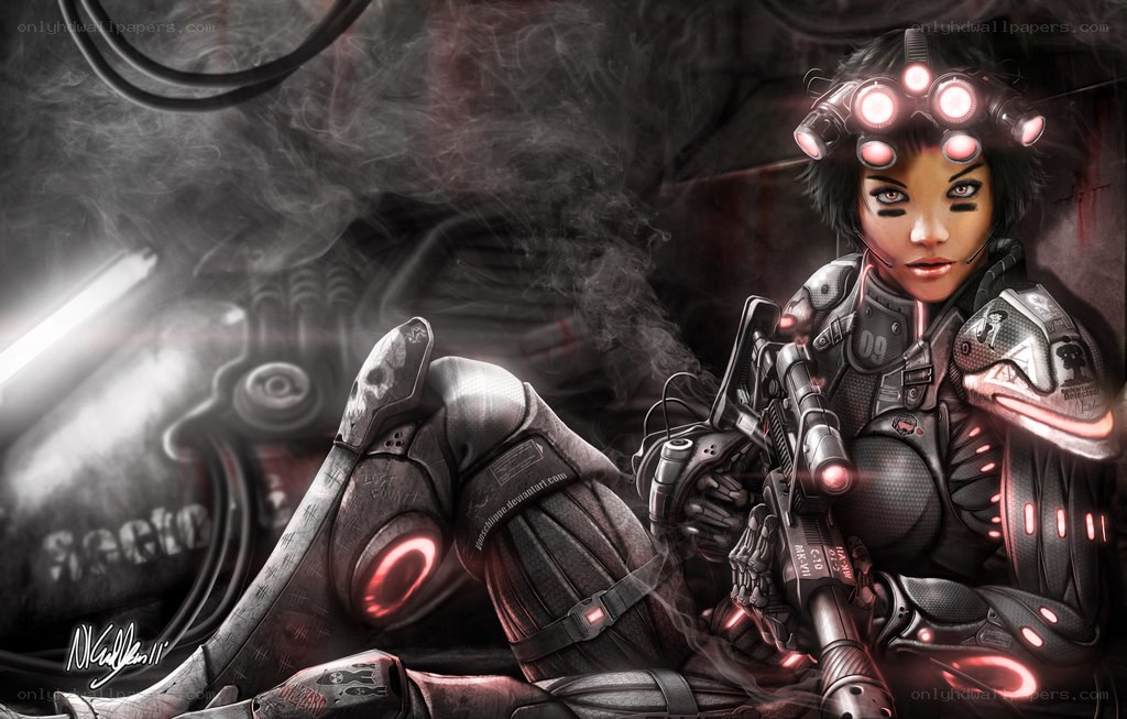 cyberpunk soldier with rifle