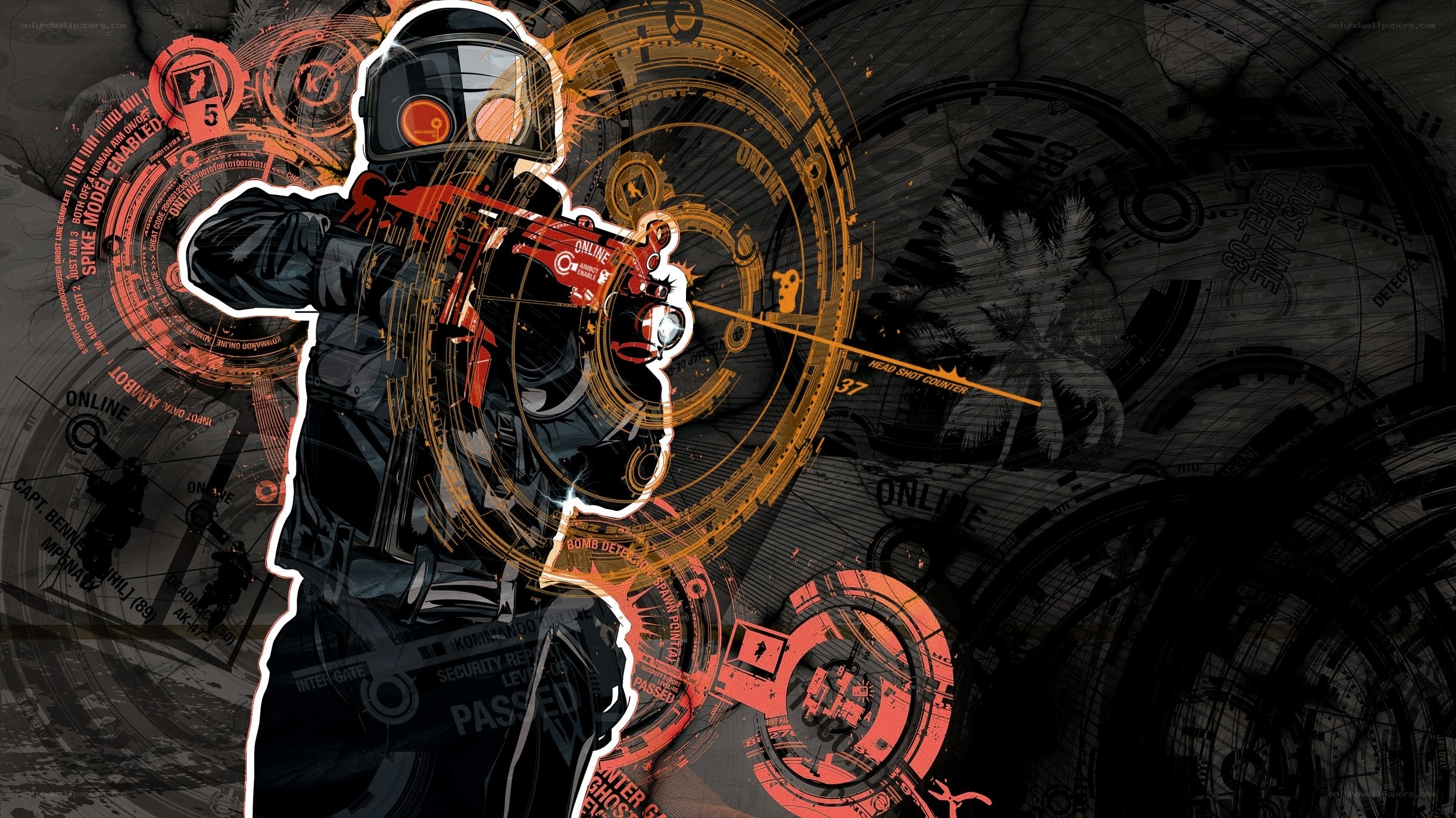 cyberpunk soldier with targeting HUD