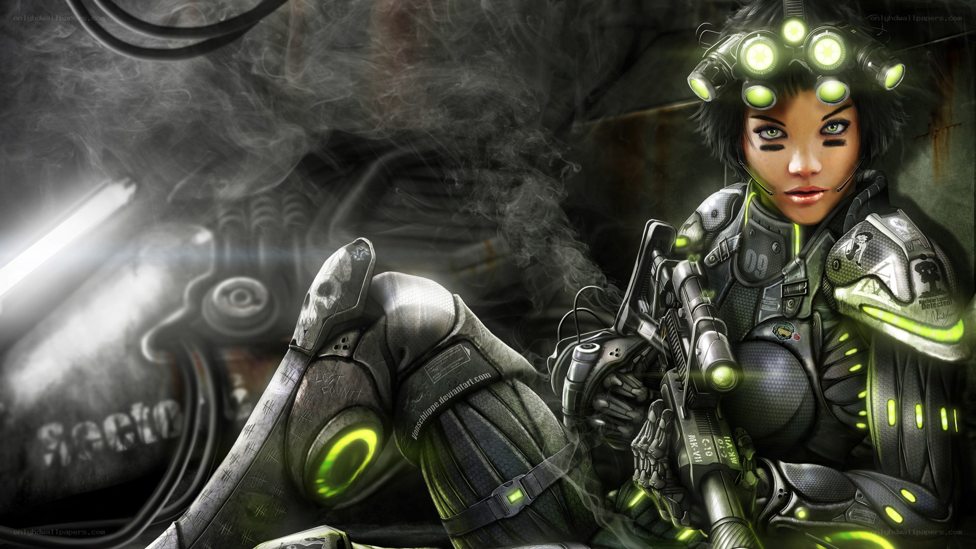 cyberpunk soldier with weapon