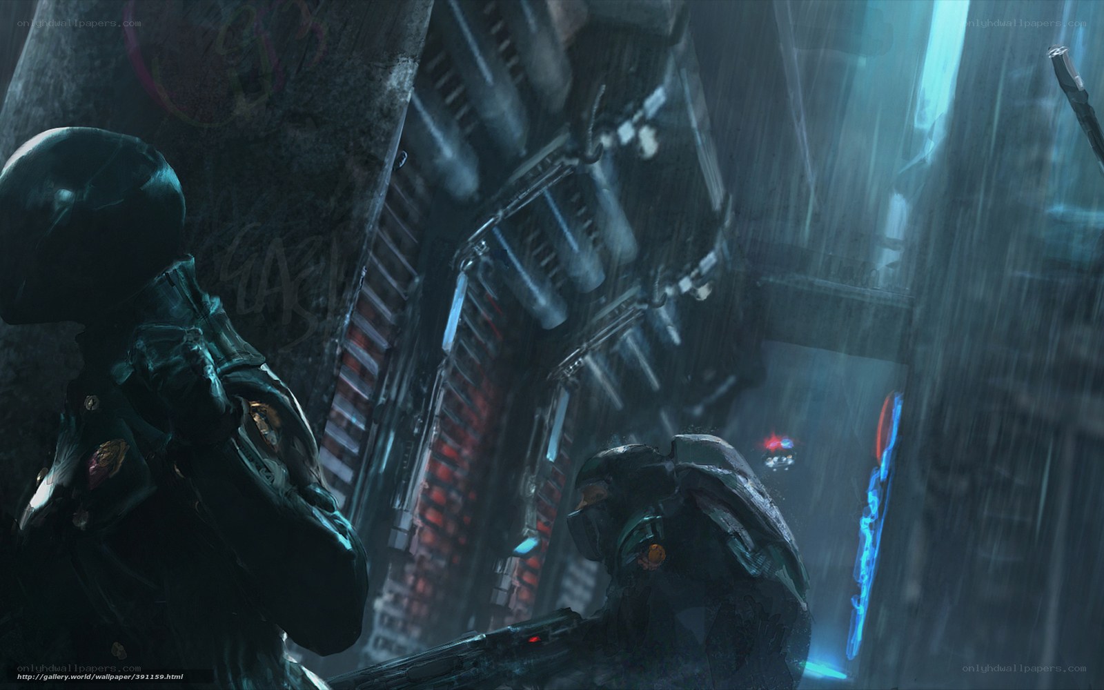 cyberpunk soldiers in rain