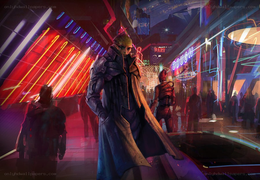 cyberpunk street scene