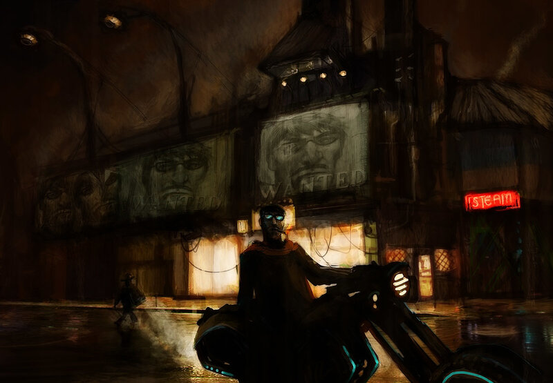 cyberpunk street scene at night