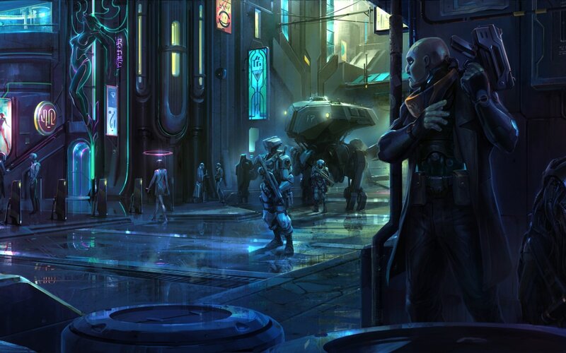 Cyberpunk Street Scene — Blue