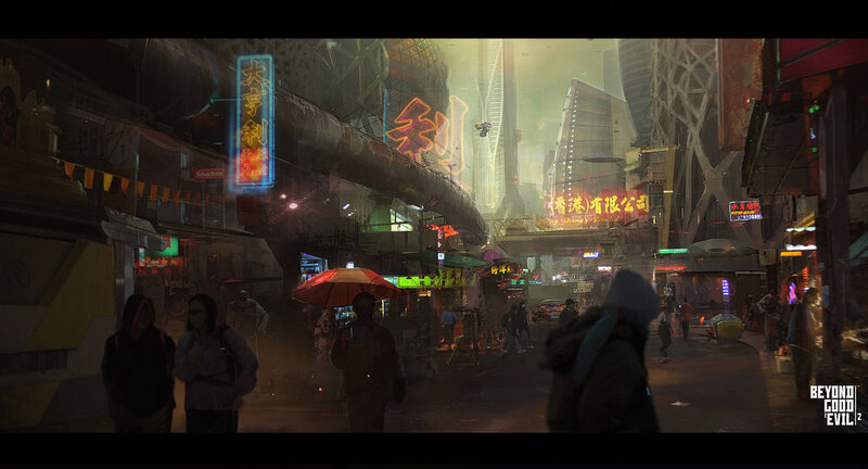 Cyberpunk Street Scene — Green