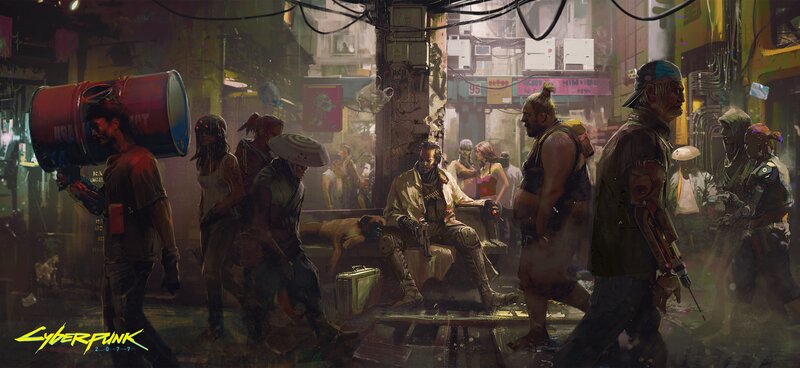 Cyberpunk Street Scene — Yellow, Dramatic, Gritty