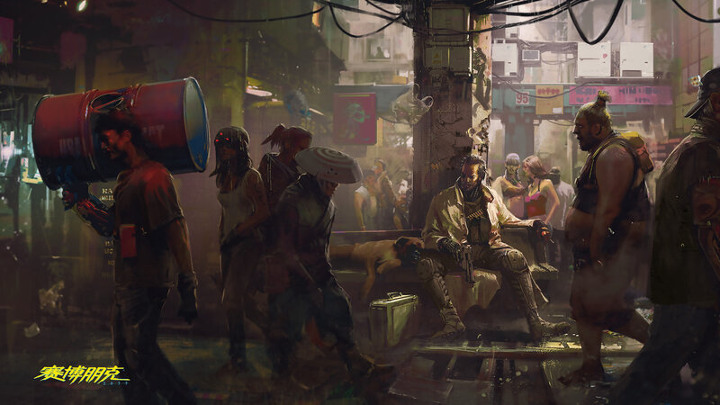 Cyberpunk Street Scene — Yellow