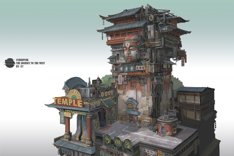 Cyberpunk Temple Complex