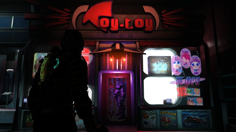 Cyberpunk toy store at night