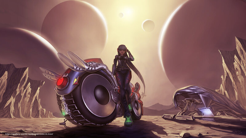 Cyberpunk traveler on alien planet