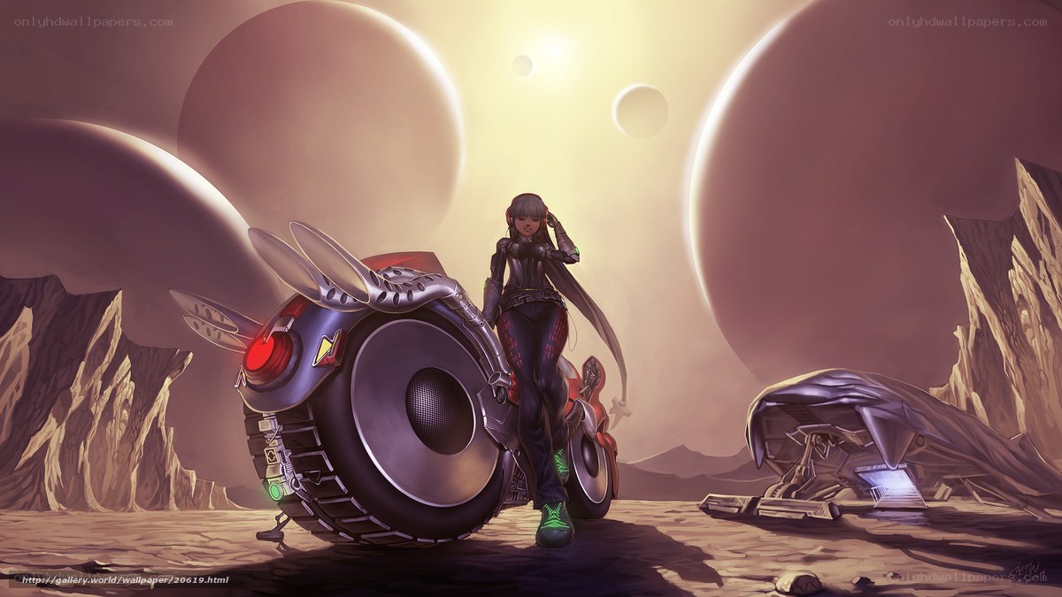 Cyberpunk traveler on alien planet