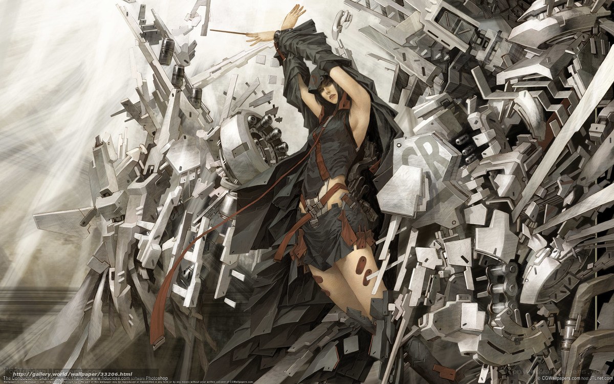 cyberpunk warrior amidst wreckage