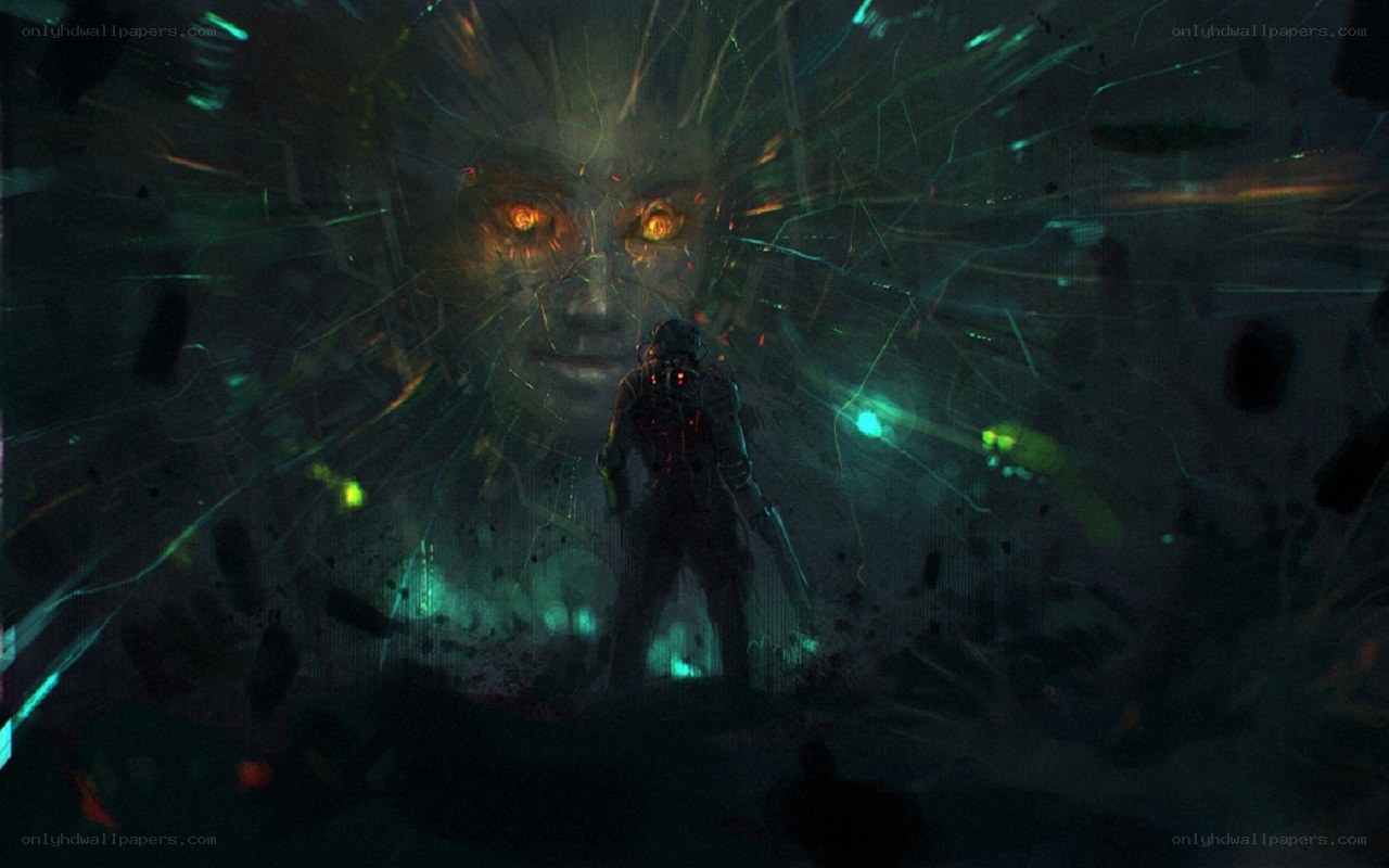 cyberpunk warrior facing entity