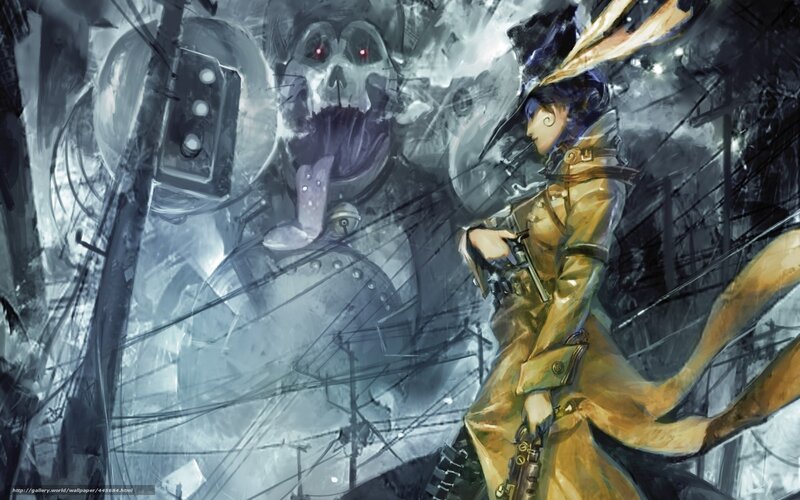 cyberpunk warrior facing monster