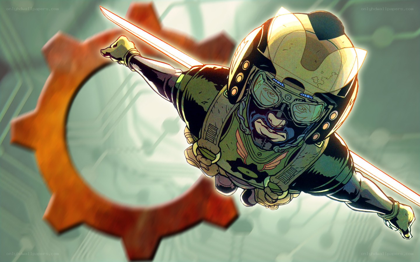 cyberpunk warrior in flight
