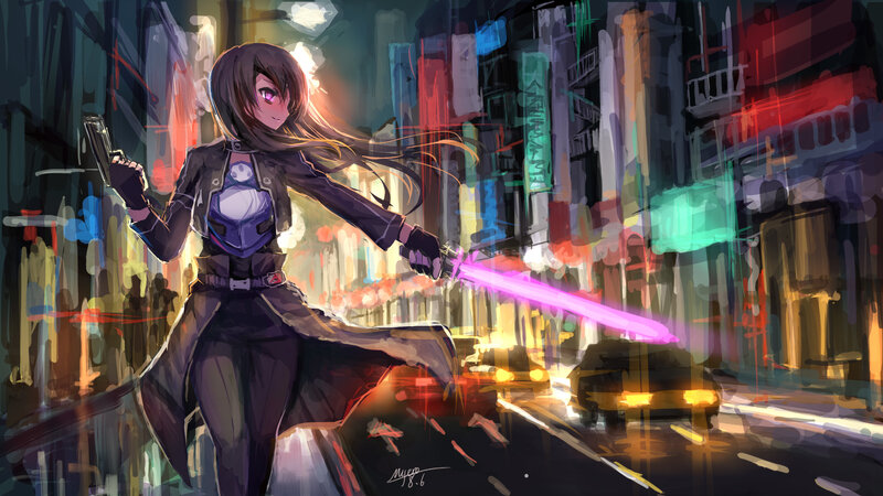 cyberpunk warrior in neon city