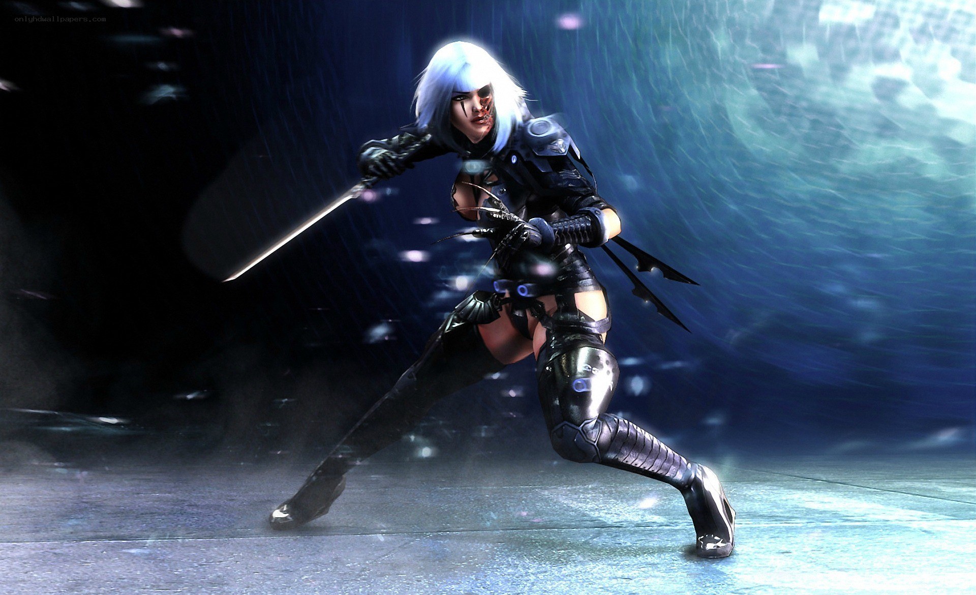 cyberpunk warrior in rain