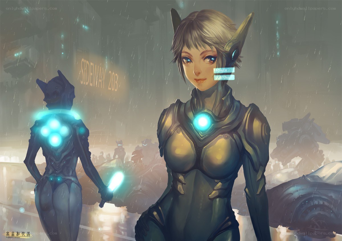 cyberpunk warrior in rain