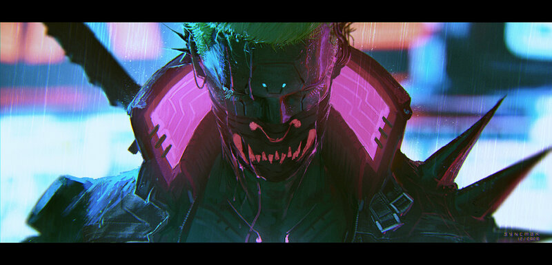 Cyberpunk Warrior in Rain — Green