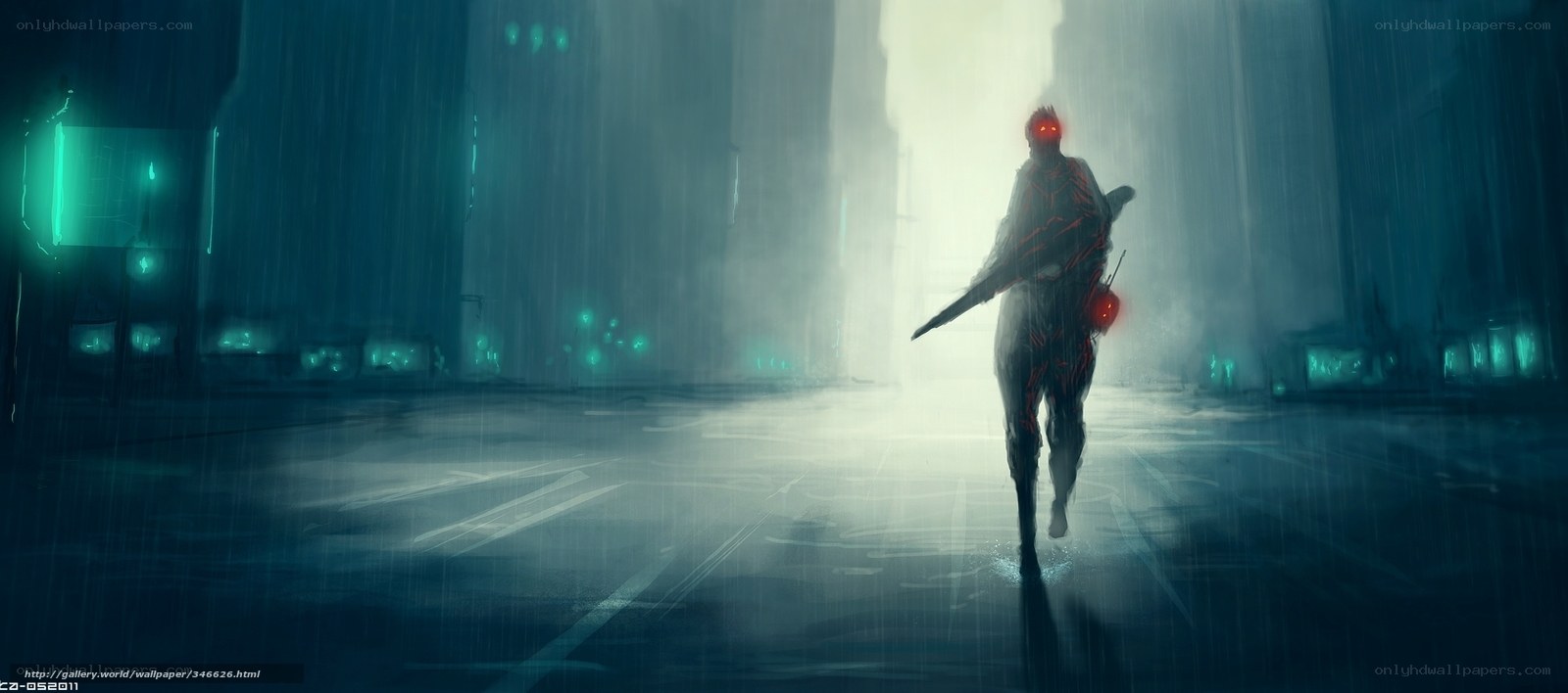 cyberpunk warrior in rain