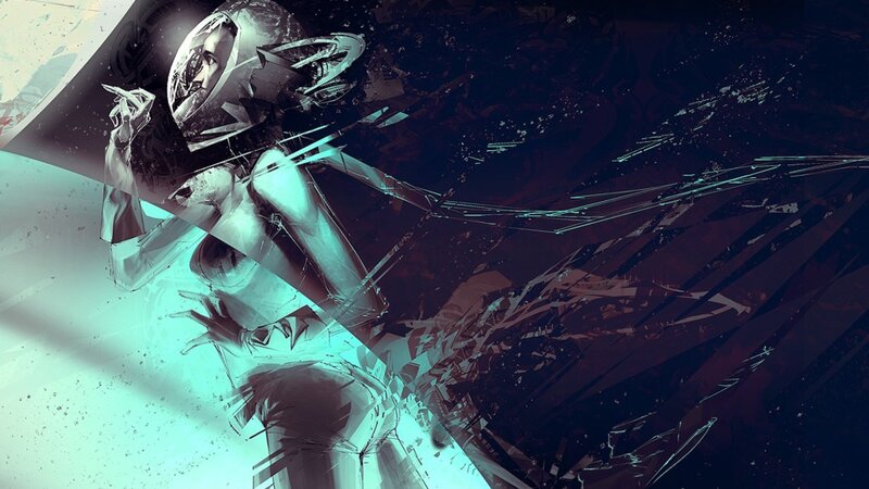 cyberpunk warrior in shattered glass