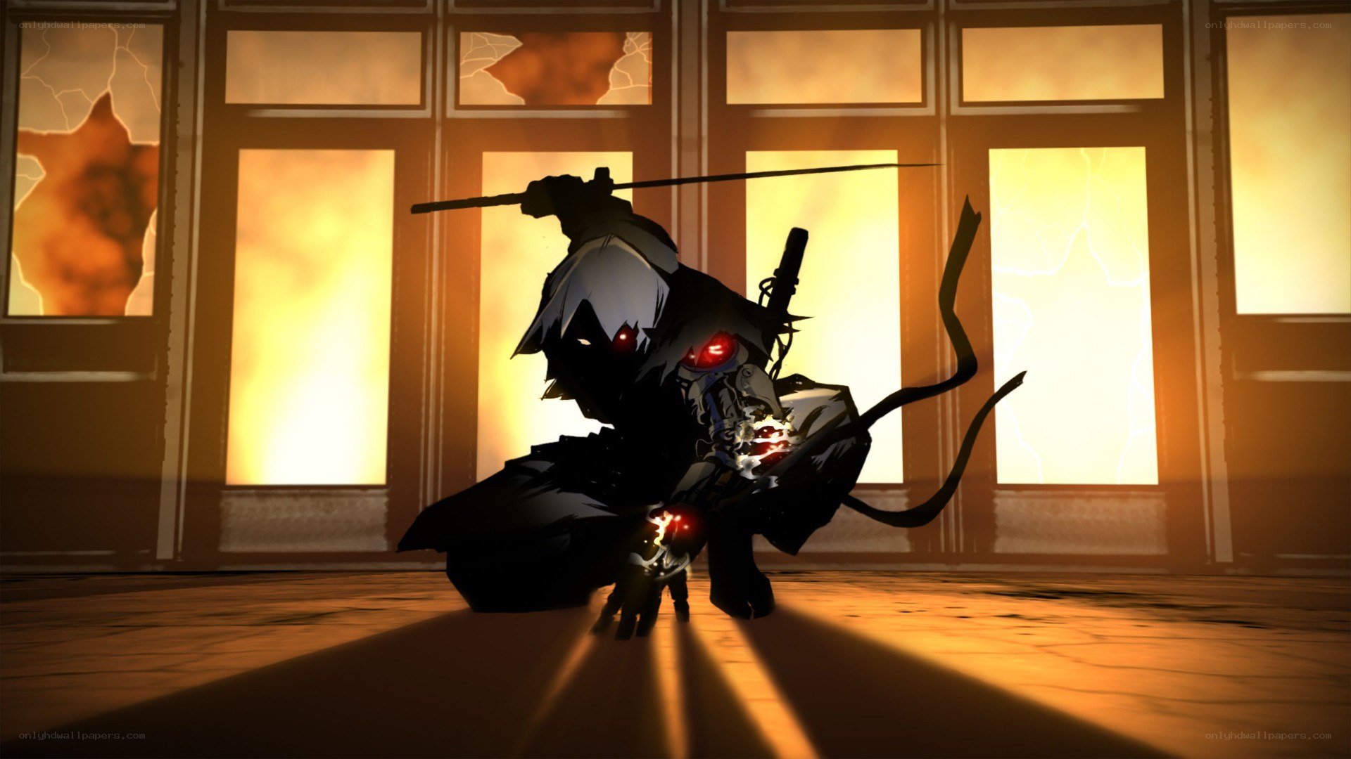 cyberpunk warrior in silhouette