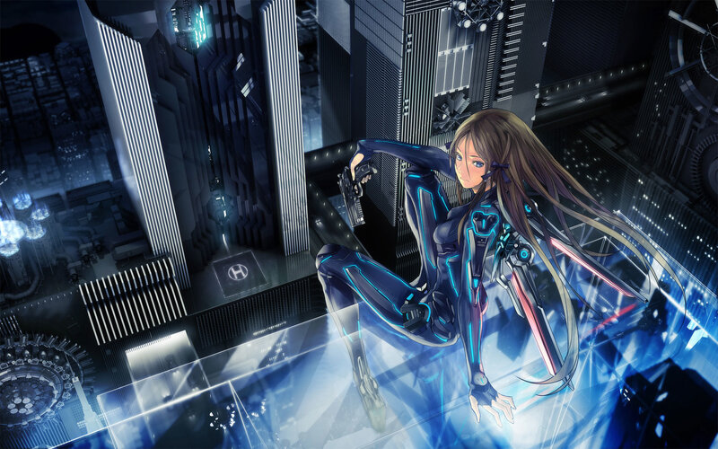 cyberpunk warrior on a city ledge