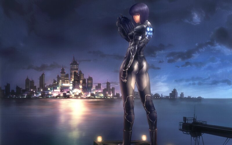 cyberpunk warrior on a dock