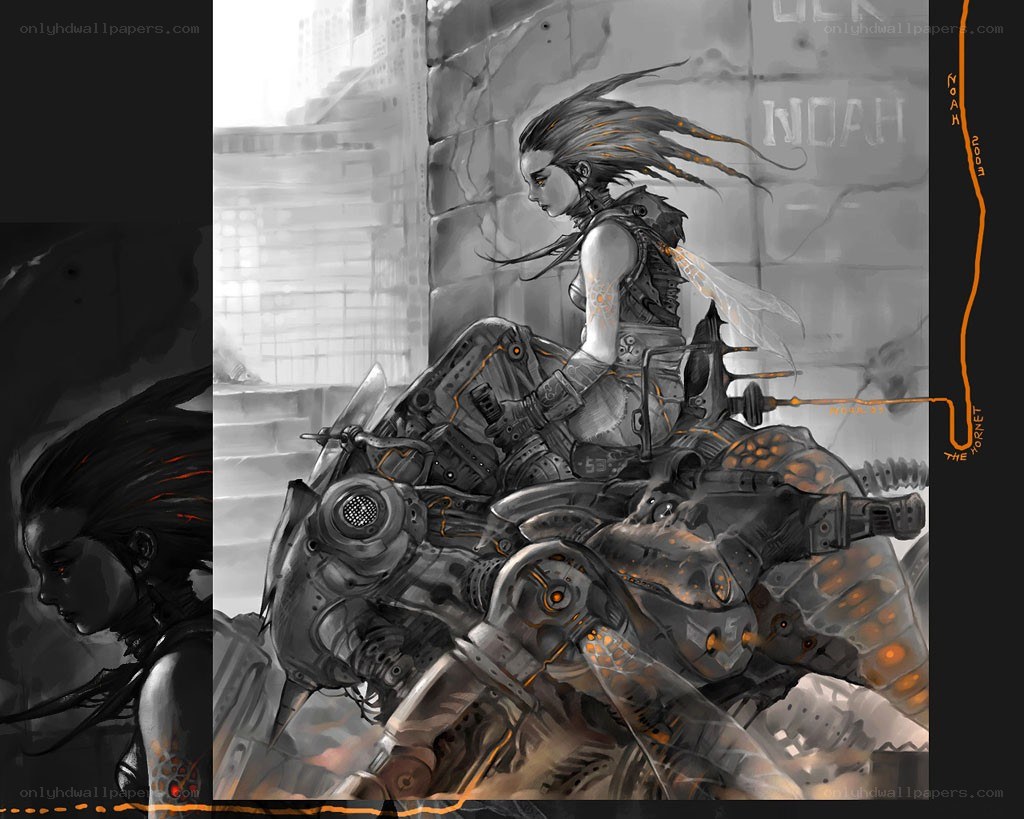 cyberpunk warrior on mech