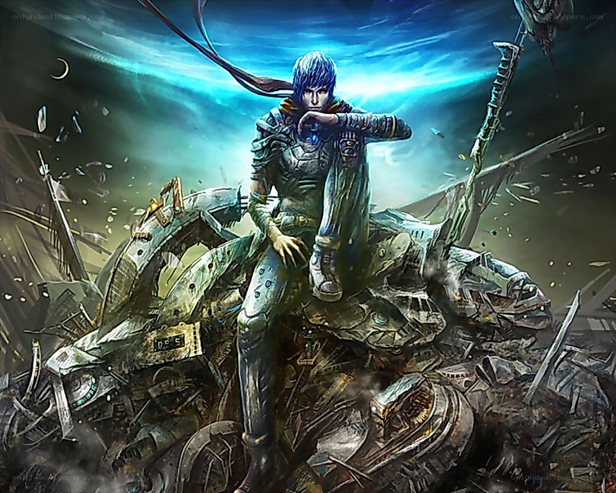 cyberpunk warrior on wreckage