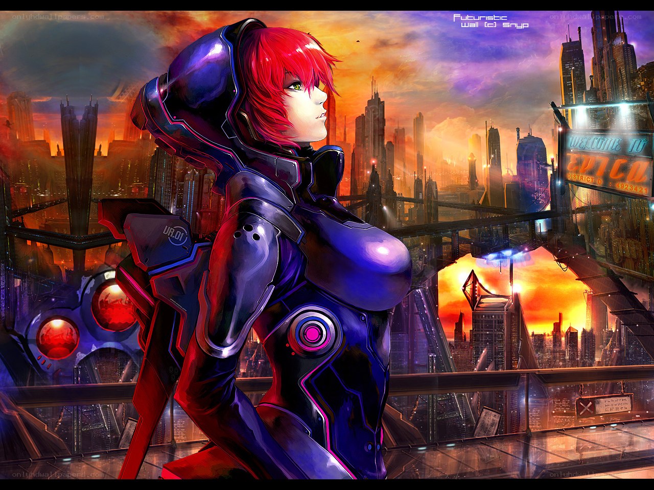 cyberpunk warrior overlooking city