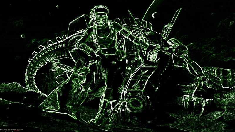 cyberpunk warrior with alien creature
