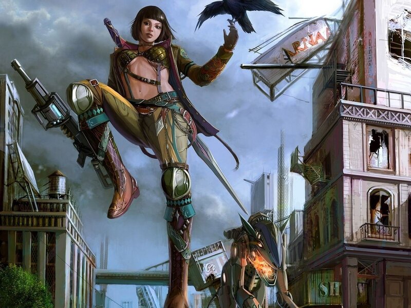 cyberpunk warrior with crow