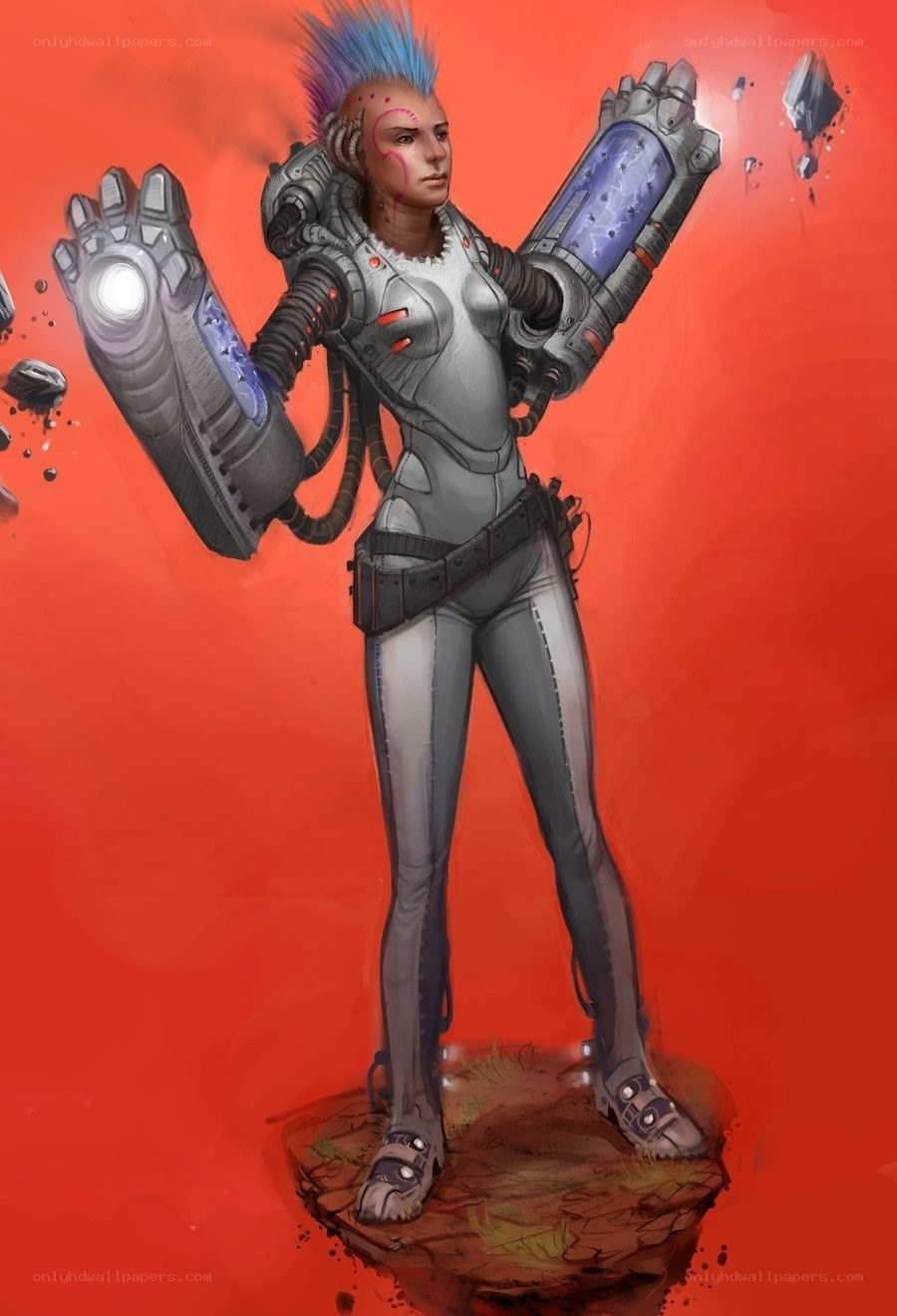 cyberpunk warrior with energy weapons