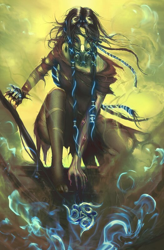 cyberpunk warrior with gas mask