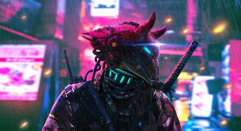 Cyberpunk Warrior with Helmet — Pink