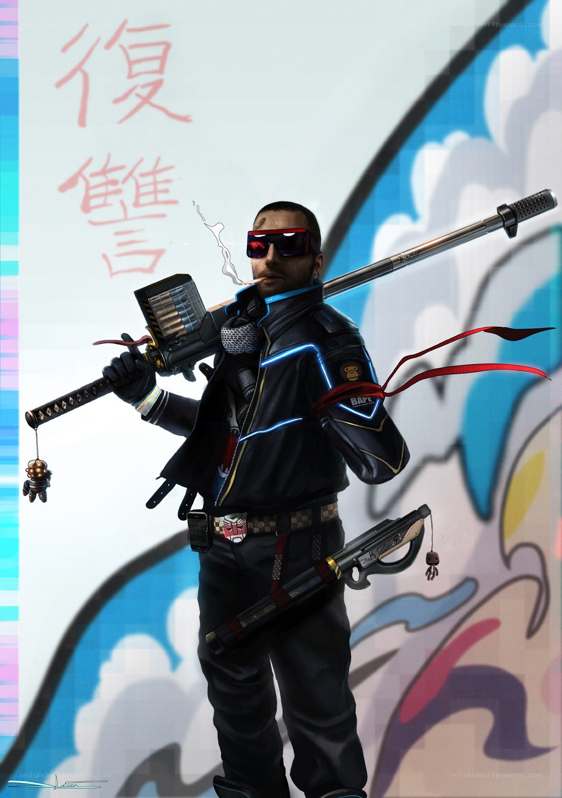 cyberpunk warrior with katana