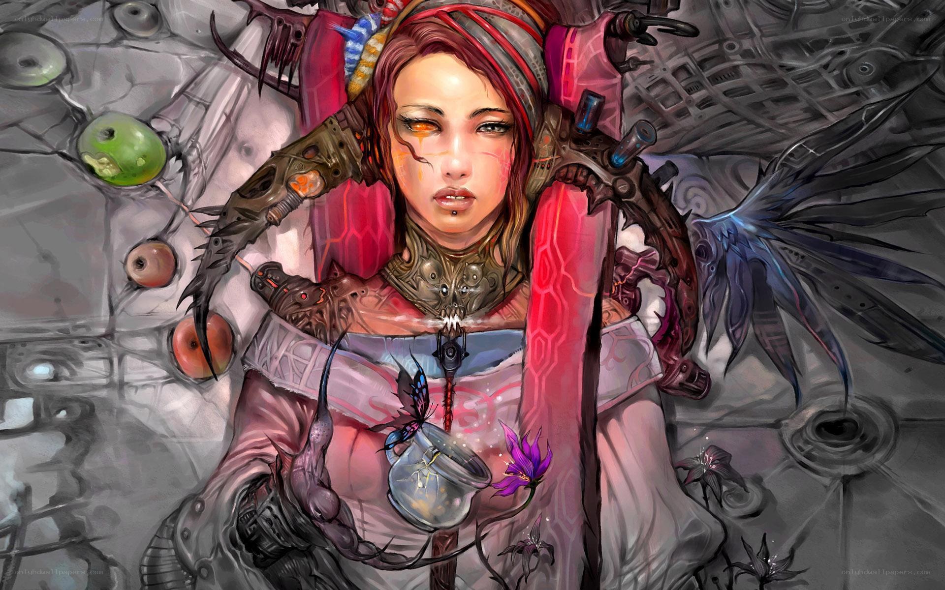 cyberpunk warrior with mechanical wings