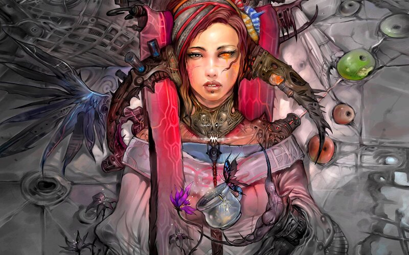 cyberpunk warrior with mechanical wings