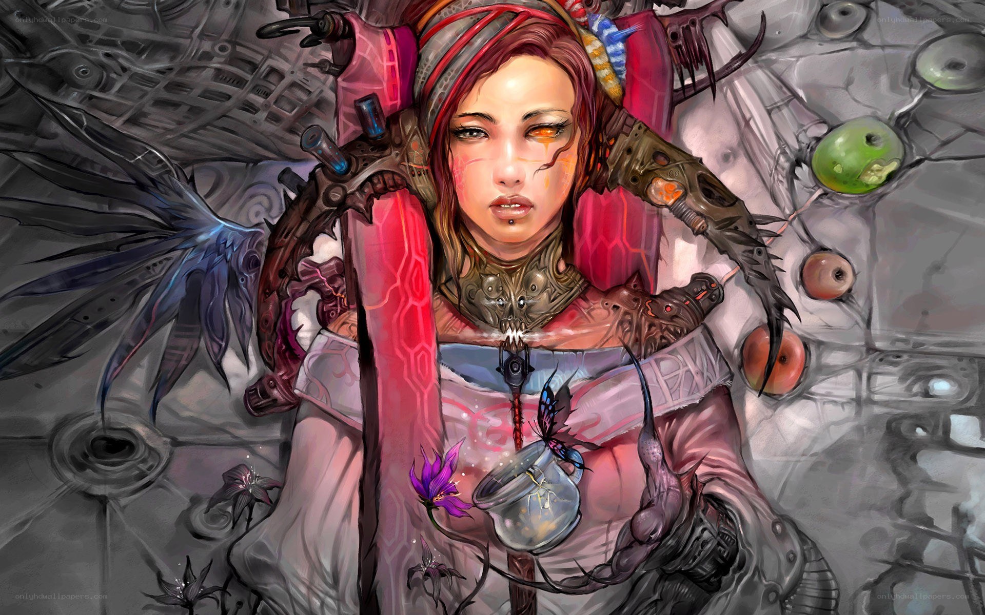 cyberpunk warrior with mechanical wings