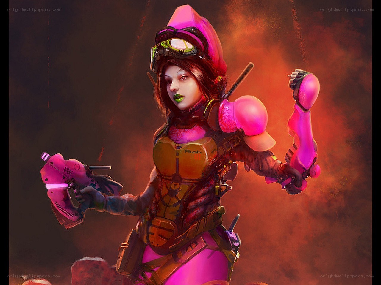 cyberpunk warrior with pink armor