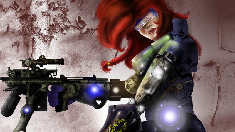 cyberpunk warrior with red hair