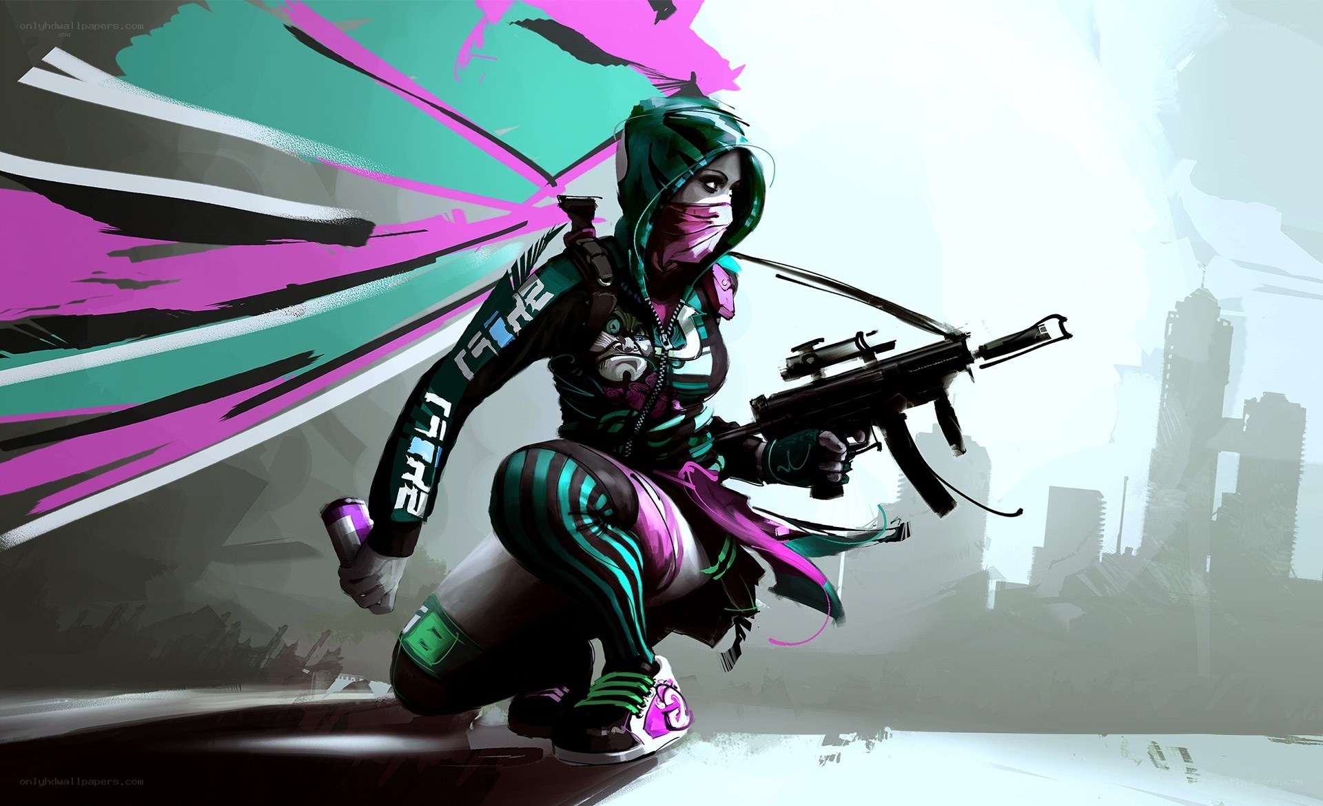 cyberpunk warrior with rifle