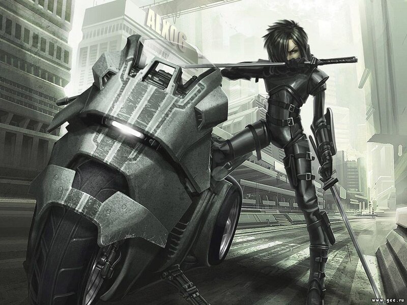 cyberpunk warrior with sword