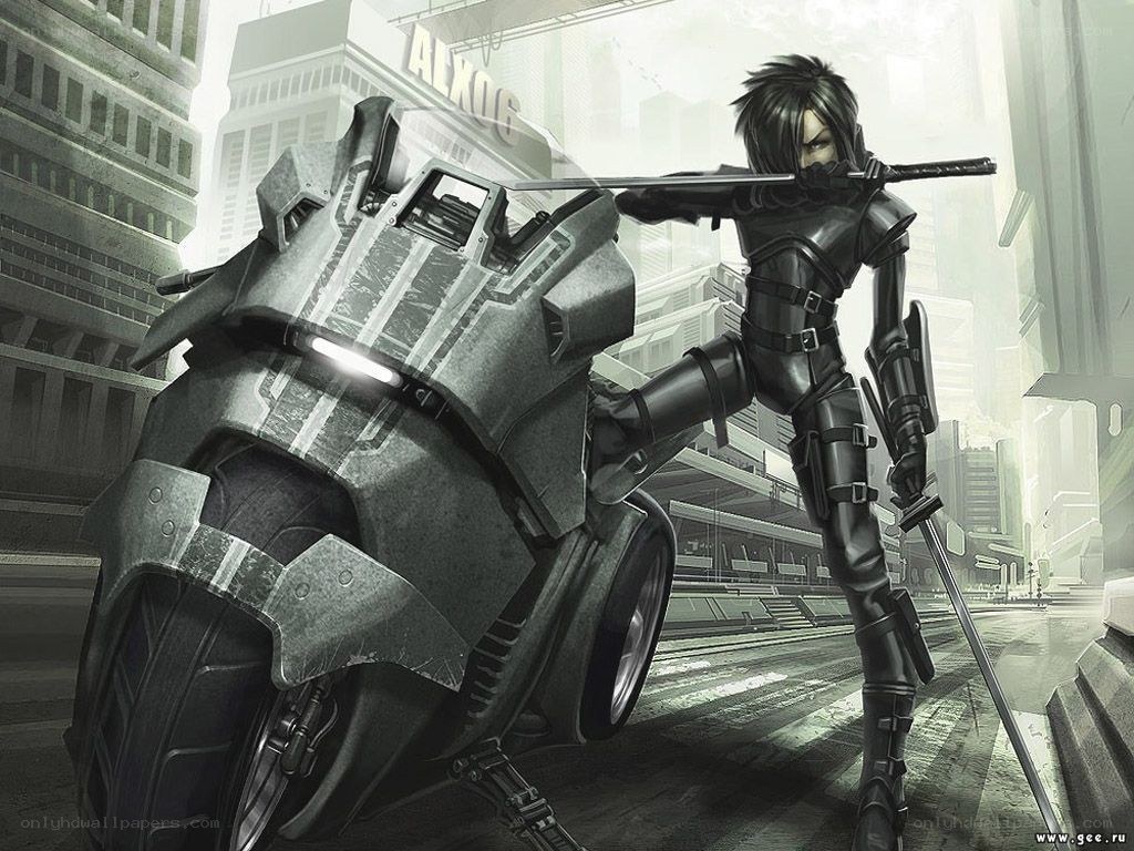 cyberpunk warrior with sword