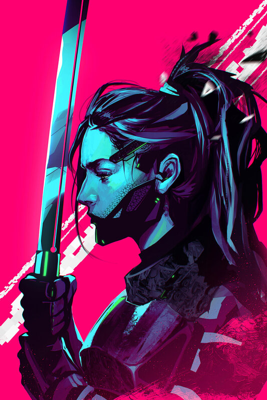 Cyberpunk Warrior with Sword — Pink