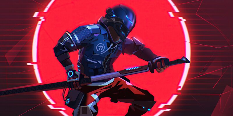 Cyberpunk Warrior with Sword — Red